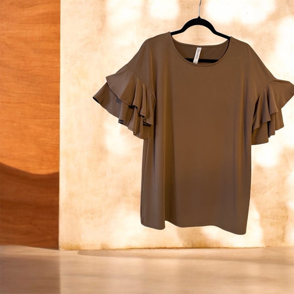 Zenana Outfitters Brown Ruffle Sleeve Blouse